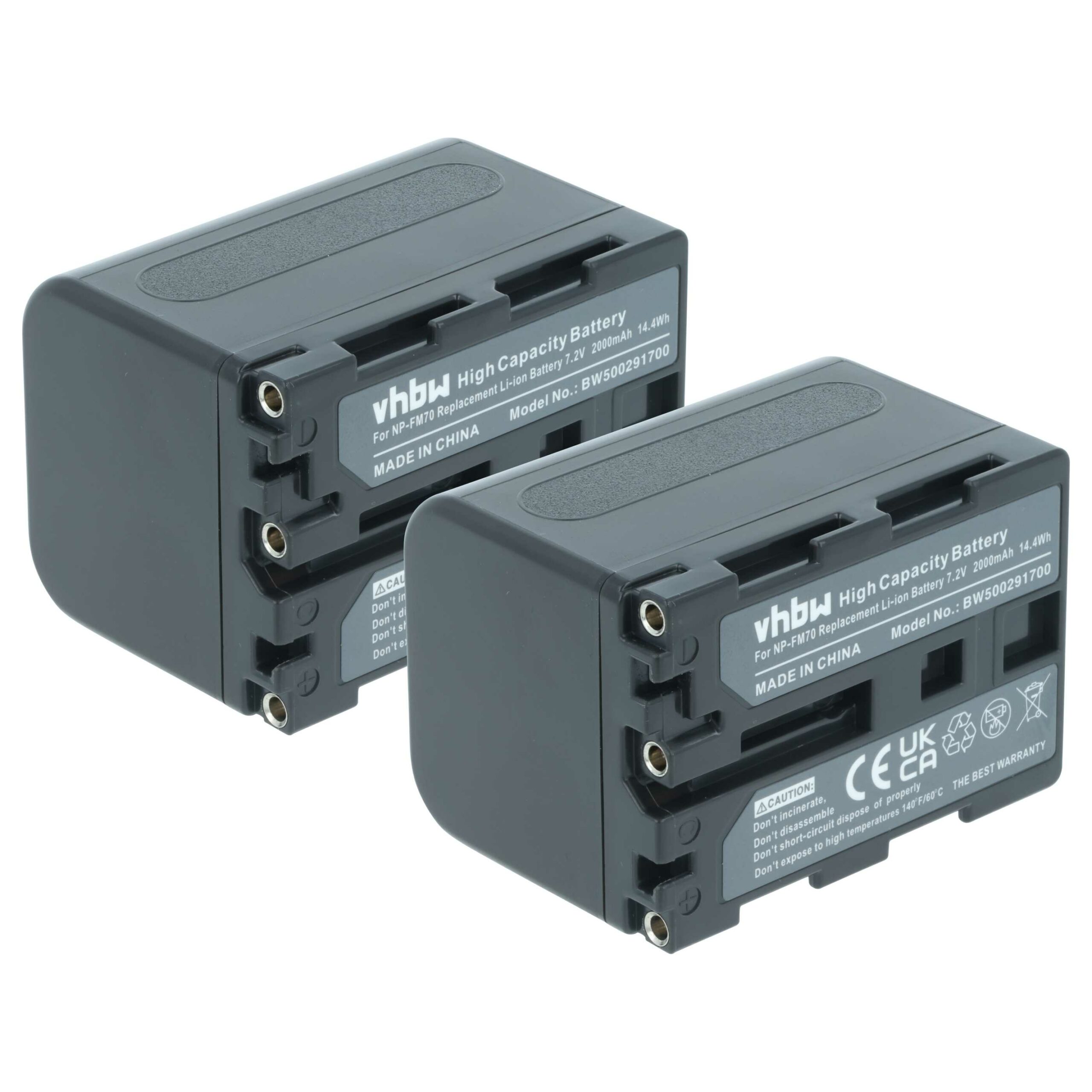 Bateria vhbw 2x para Câmaras de Vídeo Sony - Substitui NP-FM30, NP-FM50, NP-FM70, NP-FM90, NP-FM91 - 2000 mAh 7.2 V Li-Ion