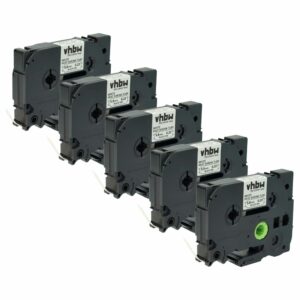 5x Fita de Etiquetas Compatível com Brother HSE-211 - Preto sobre Branco, Tubo Térmico, 5,8 mm