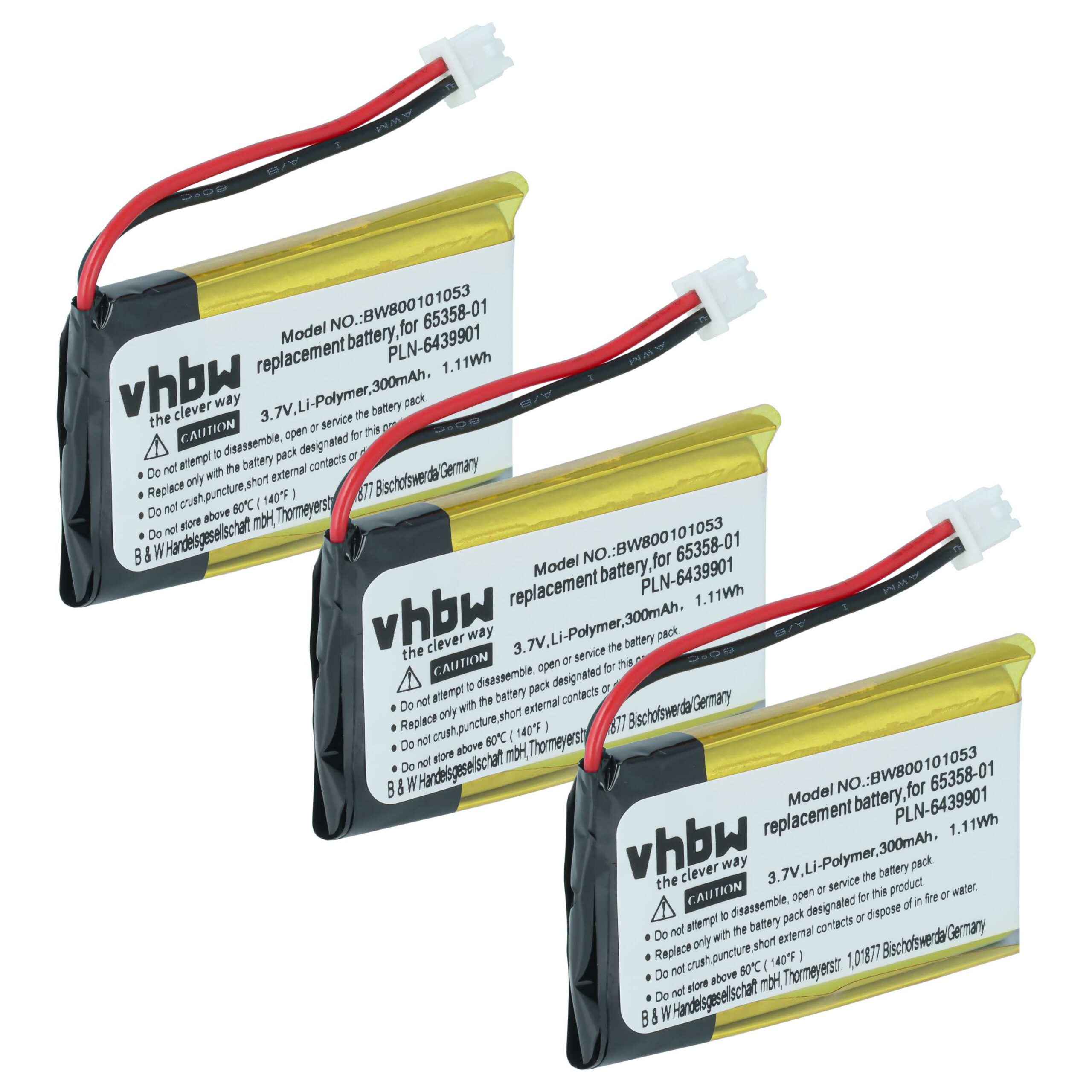 Bateria vhbw 3x para Auriculares Plantronics/Avaya - 300 mAh 3.7V Li-polímero