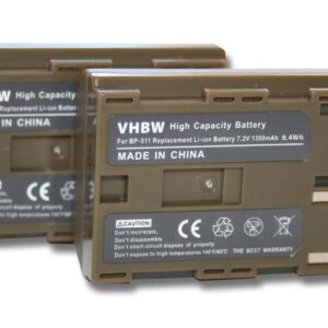 2x Bateria vhbw para Canon BP-508, BP-535, BP-511A, BP-511, BP-522, BP-512, BP-514 - 1300mAh, 7.2V, Li-Ion