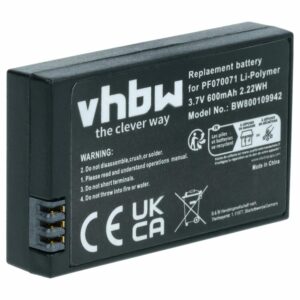 Bateria vhbw compatível com Parrot - 600 mAh 3.7 V Li-Polymer (MCSAS00314, PF070071, PF070238, MCSAS00319)
