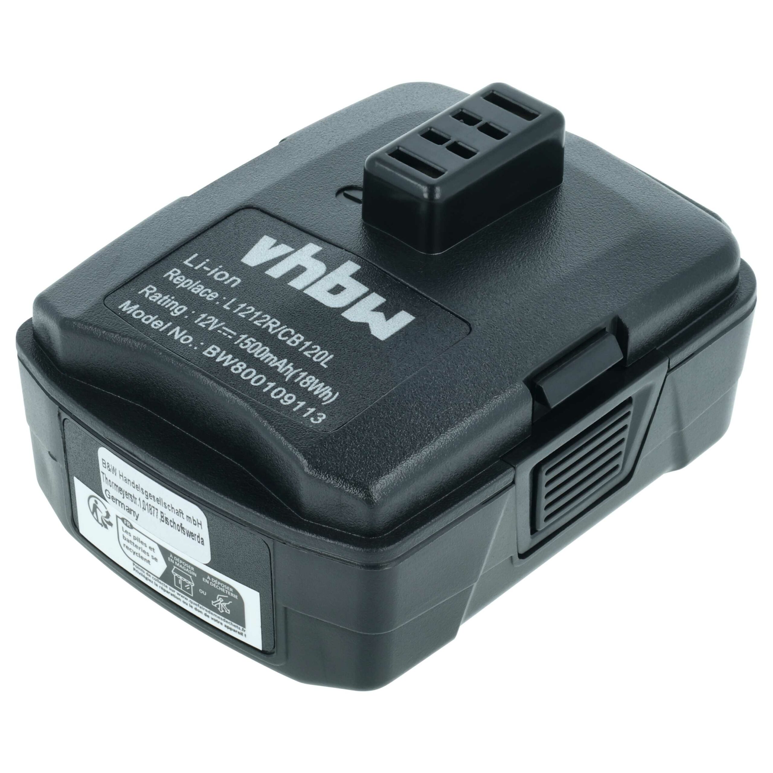 Bateria vhbw para Ryobi 130503001, BPL-1220, CB120L, 130503005 - 1500 mAh, 12 V, Li-Ion