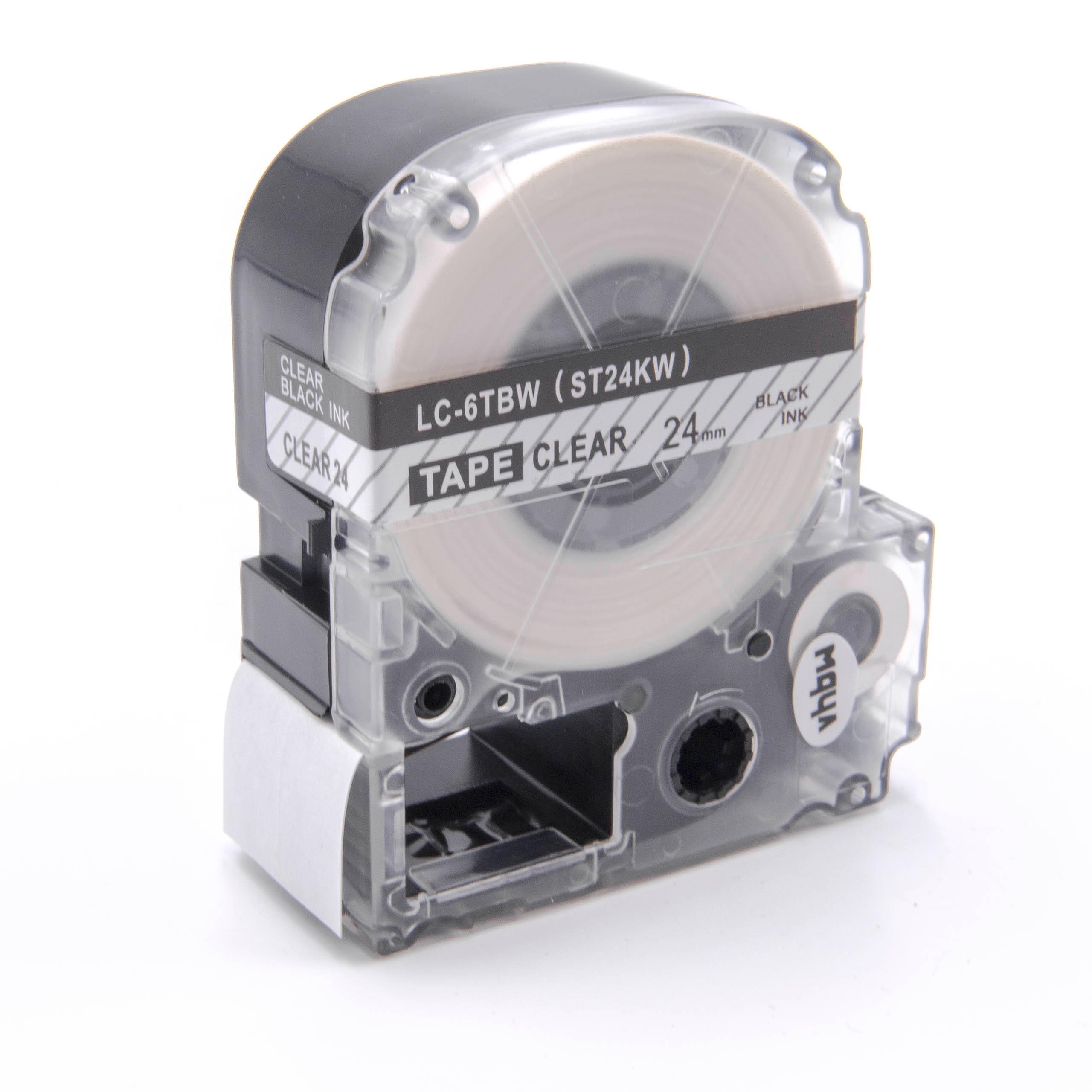 Fita de Etiquetadora vhbw para Epson LC-6TBW - 24 mm Preto sobre Transparente - Image 2