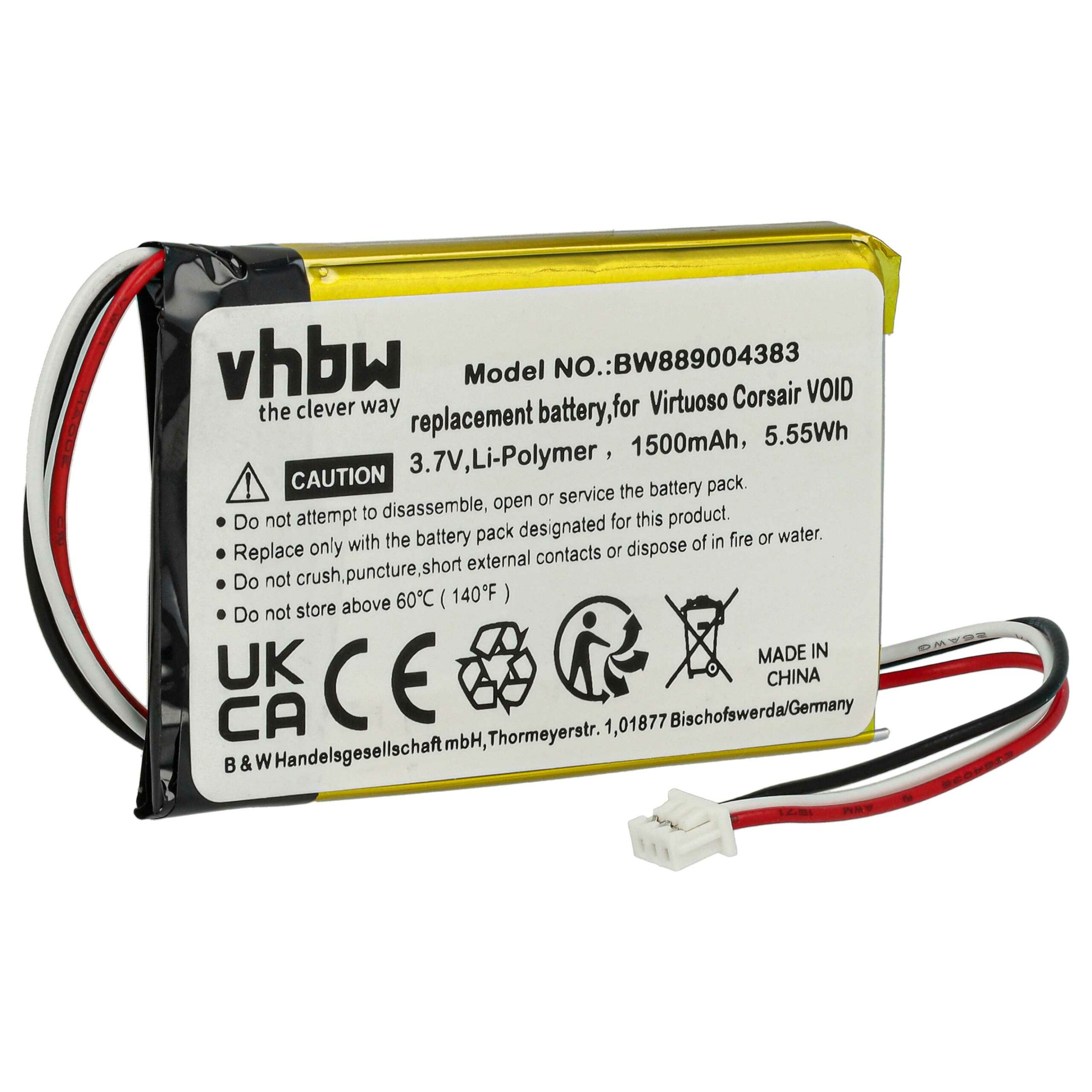 Bateria de Substituição para Auscultadores Sem Fio Corsair 603450, AEC524050 - 1500 mAh 3.7 V Li-polymer vhbw