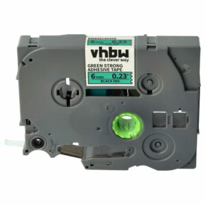 Fita de Etiquetas vhbw Compatível com Brother TZE-S711 - 6 mm Preto sobre Verde, Extra Resistente