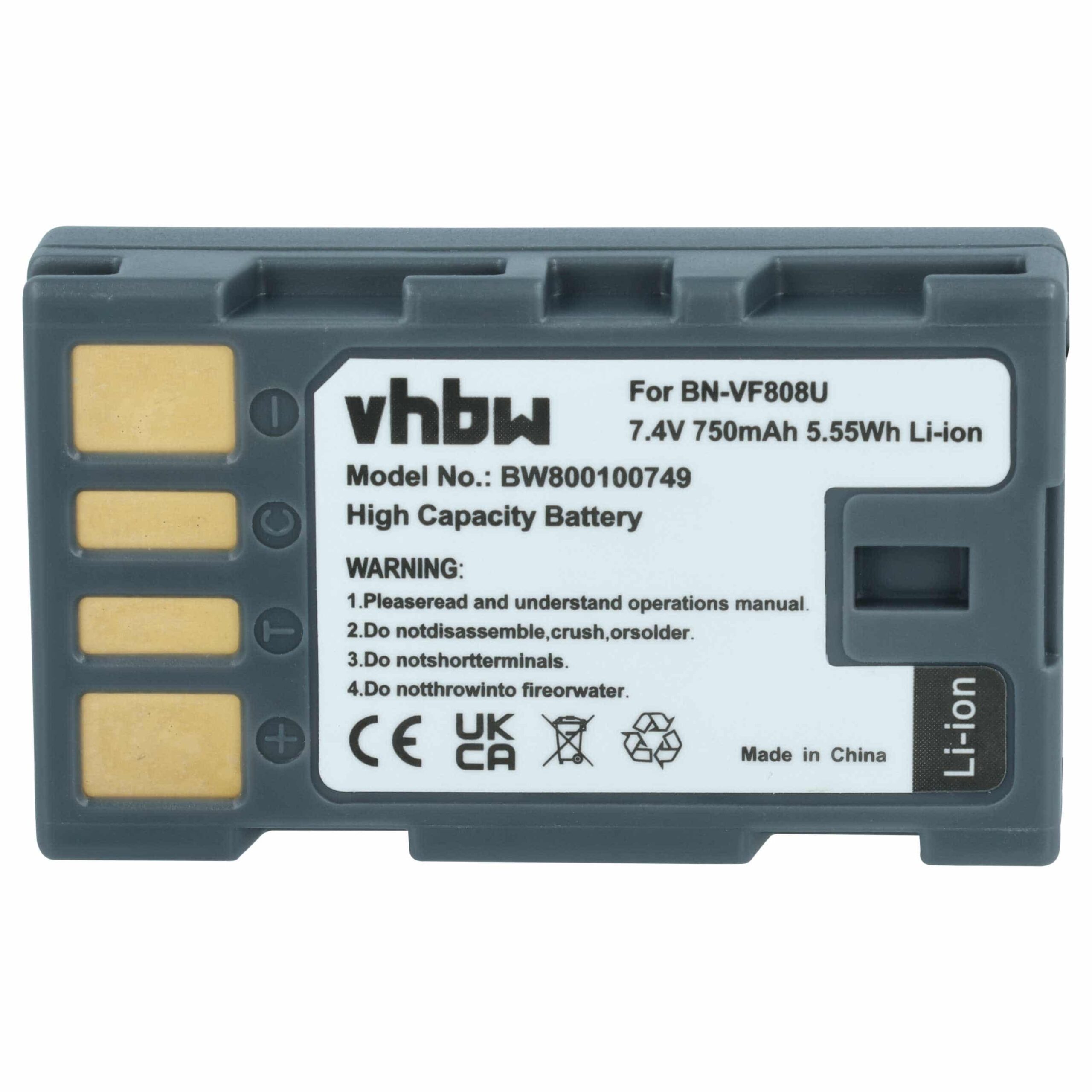 Bateria de Substituição vhbw para Câmaras JVC BN-VF823, BN-VF808, BN-VF815 - 750 mAh 7.4V Li-Ion (Pack 2x) - Image 3