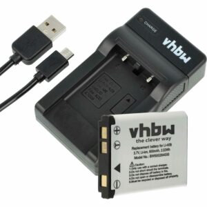 Bateria e Carregador vhbw para Câmaras Fotográficas - Compatível com Bosch, Praktica, Fujifilm, Leica e outros