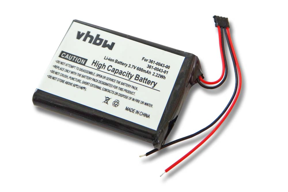 Bateria GPS Garmin compatível com 361-0043-00, 361-00043-00, 361-0043-01, 361-00043-01 - 600mAh, 3.7V