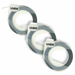 Pack de 3 Fitas de Etiquetas 3D em Relevo para Dymo - 9 mm Branco em Preto