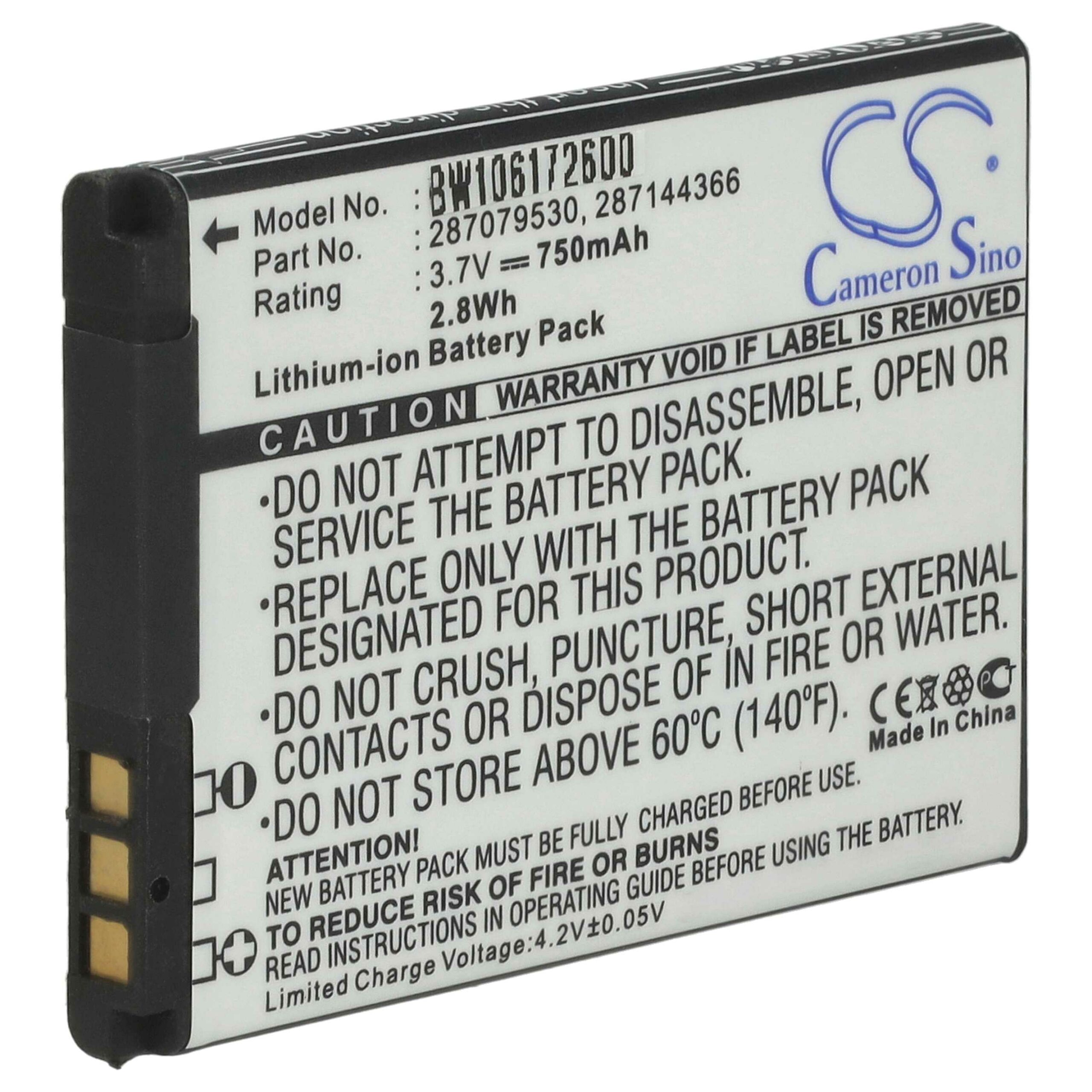 Bateria de Substituição vhbw para Sagem 194/07 SN4 - 750 mAh 3.7V Li-Ion