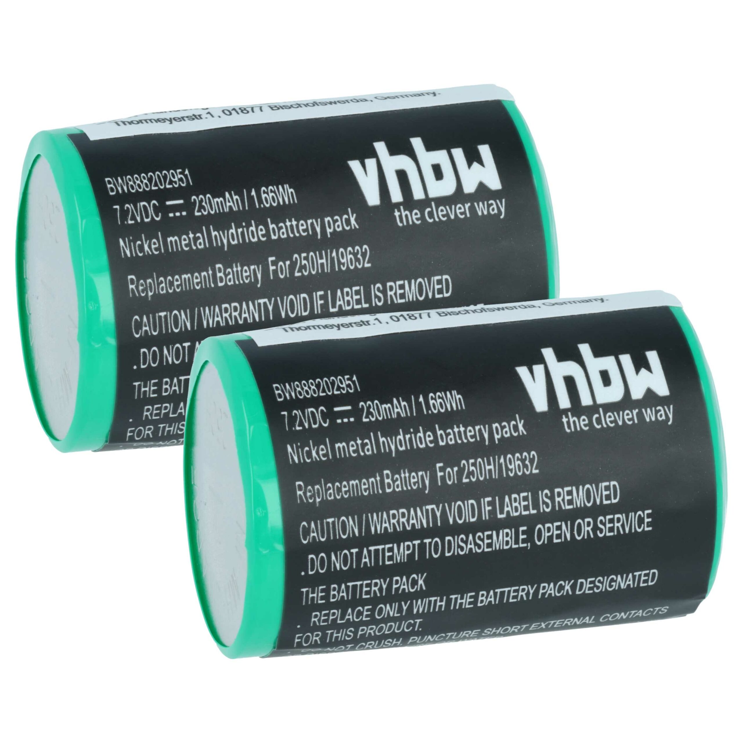 Bateria vhbw 2x para Servox 19632 - 230 mAh 7.2 V NiMH