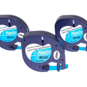 3x Fita de Etiquetas Plástica vhbw Compatível com Dymo 91205 - 12 mm Preto sobre Azul