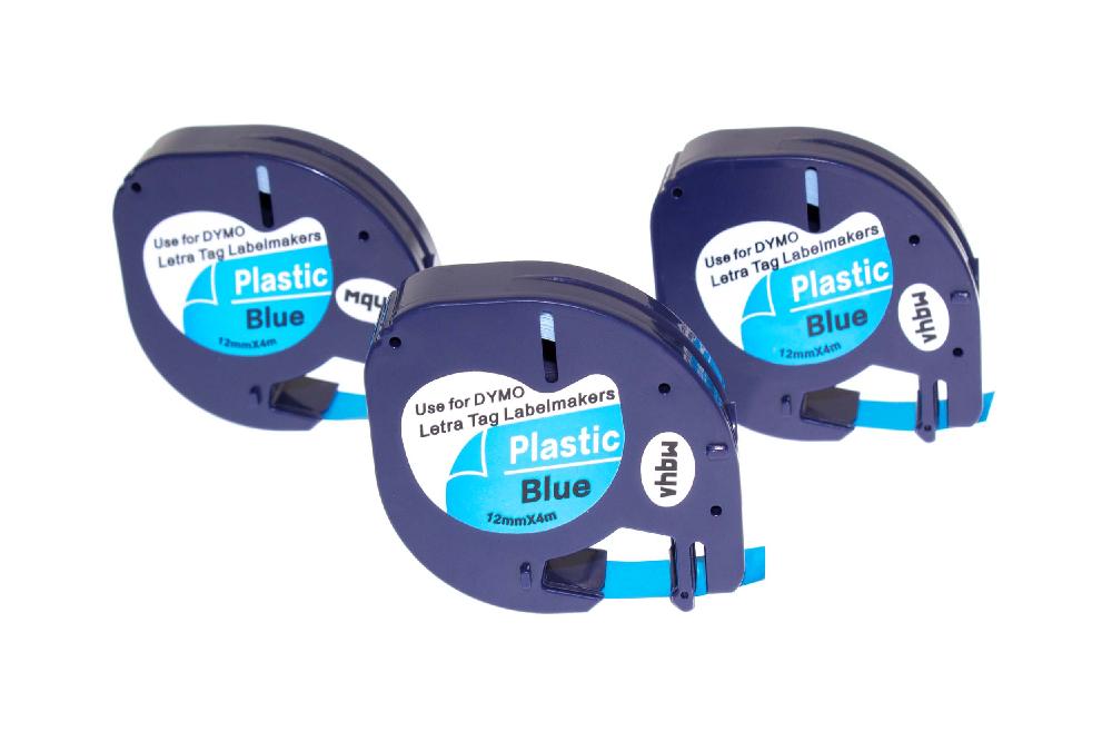 3x Fita de Etiquetas Plástica vhbw Compatível com Dymo 91205 - 12 mm Preto sobre Azul