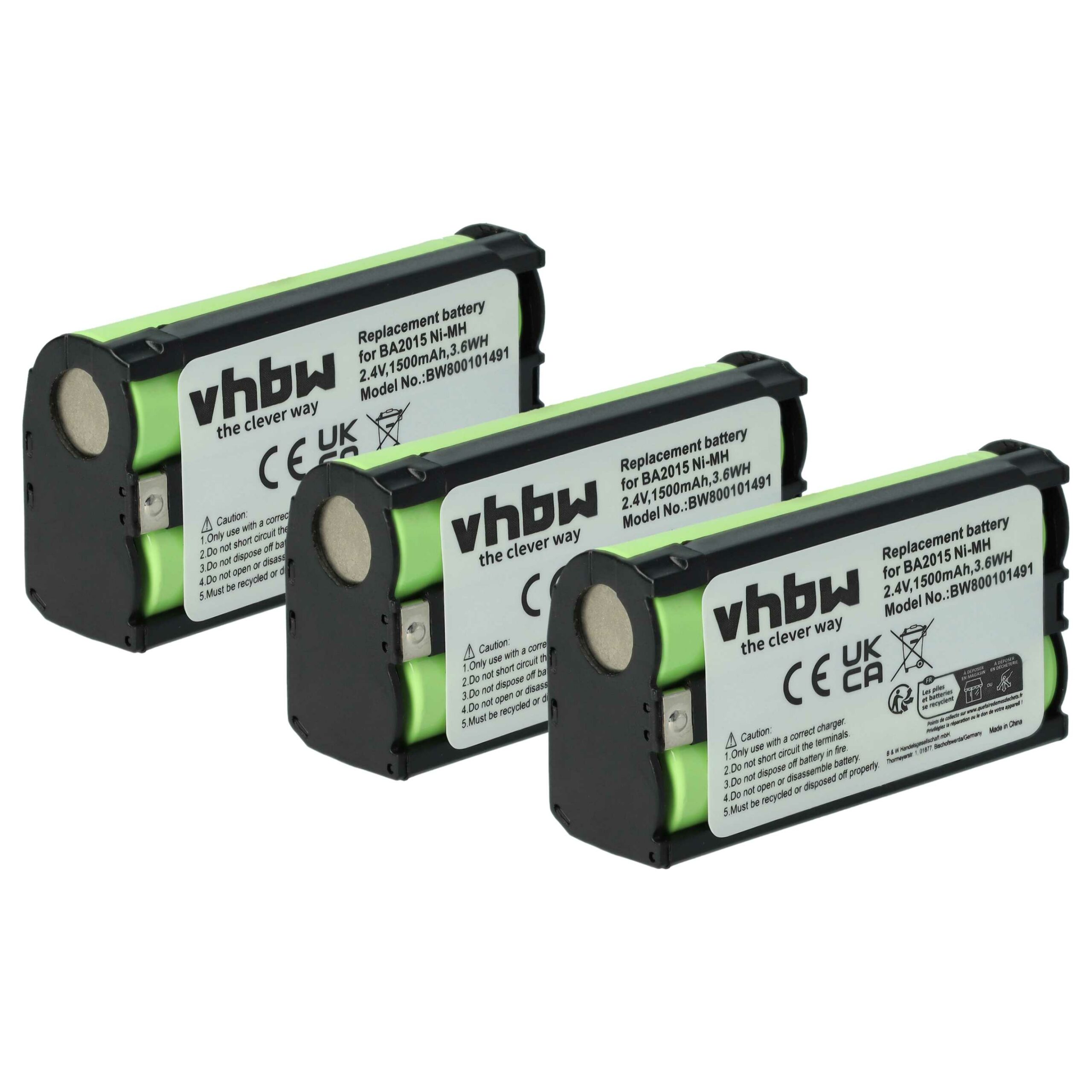 Bateria vhbw 3x para Sennheiser BA2015 - 1500 mAh 2.4 V NiMH