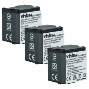 Bateria vhbw 3x para Câmara Garmin (010-01363-10, 010-12256-01, 361-00080-00) - 980 mAh 3.8 V Li-polymer