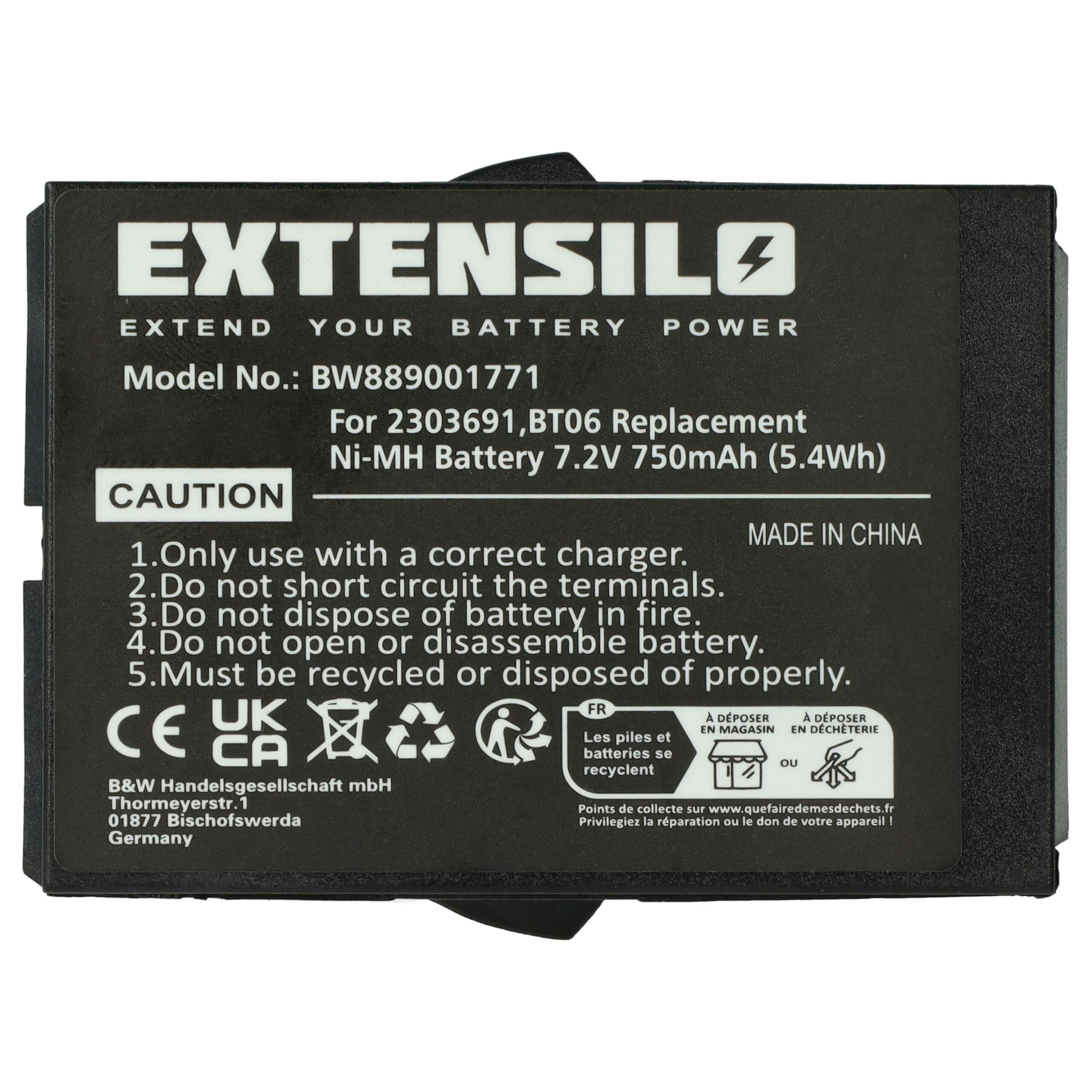 Bateria EXTENSILO compatível com Danfoss 2303691, Telecomando BT06 - 750 mAh