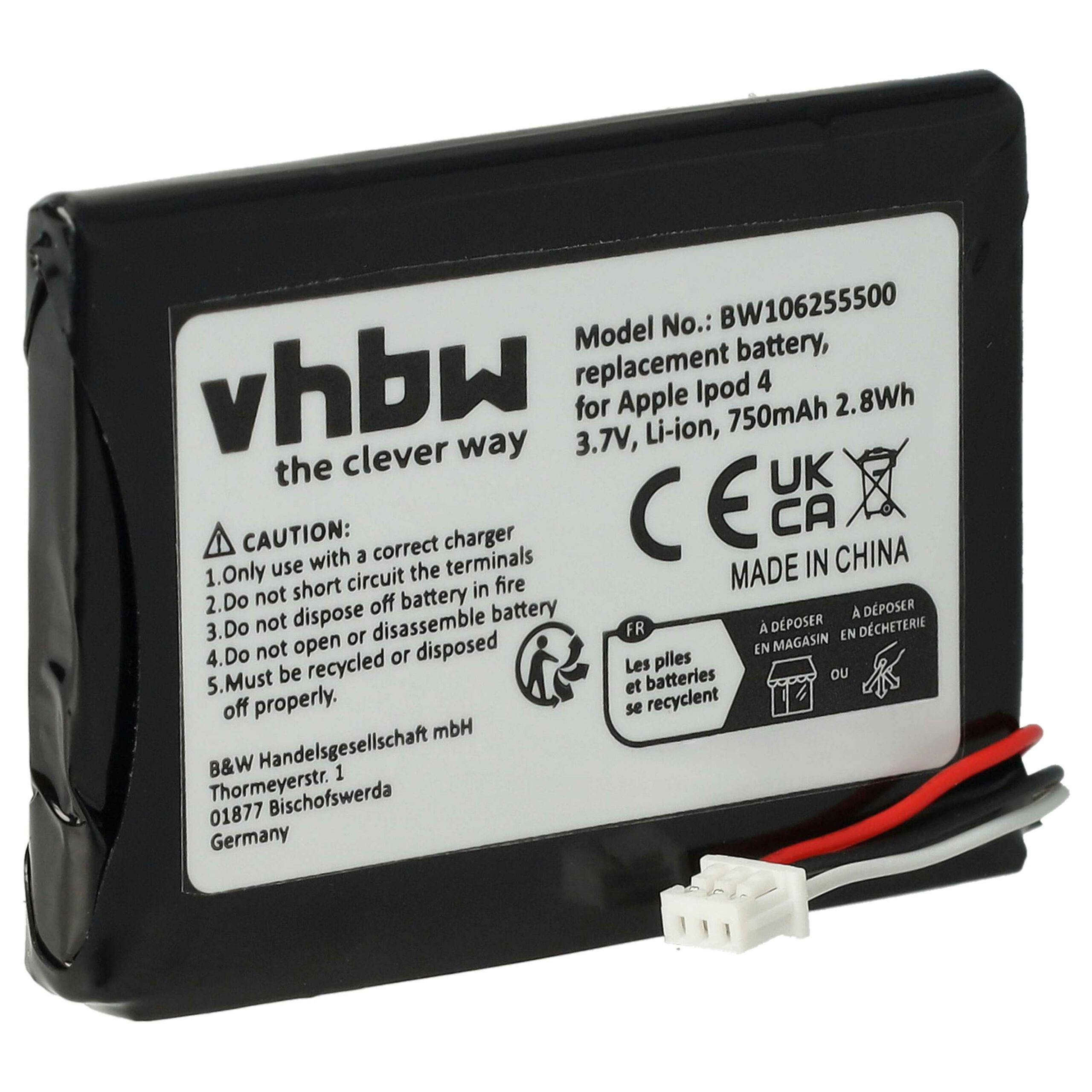 Bateria para MP3 Player Apple - vhbw 750 mAh 3.7 V Li-Ion (compatível 616-0206, 616-0215, 616-0198, 616-0183) - Image 3