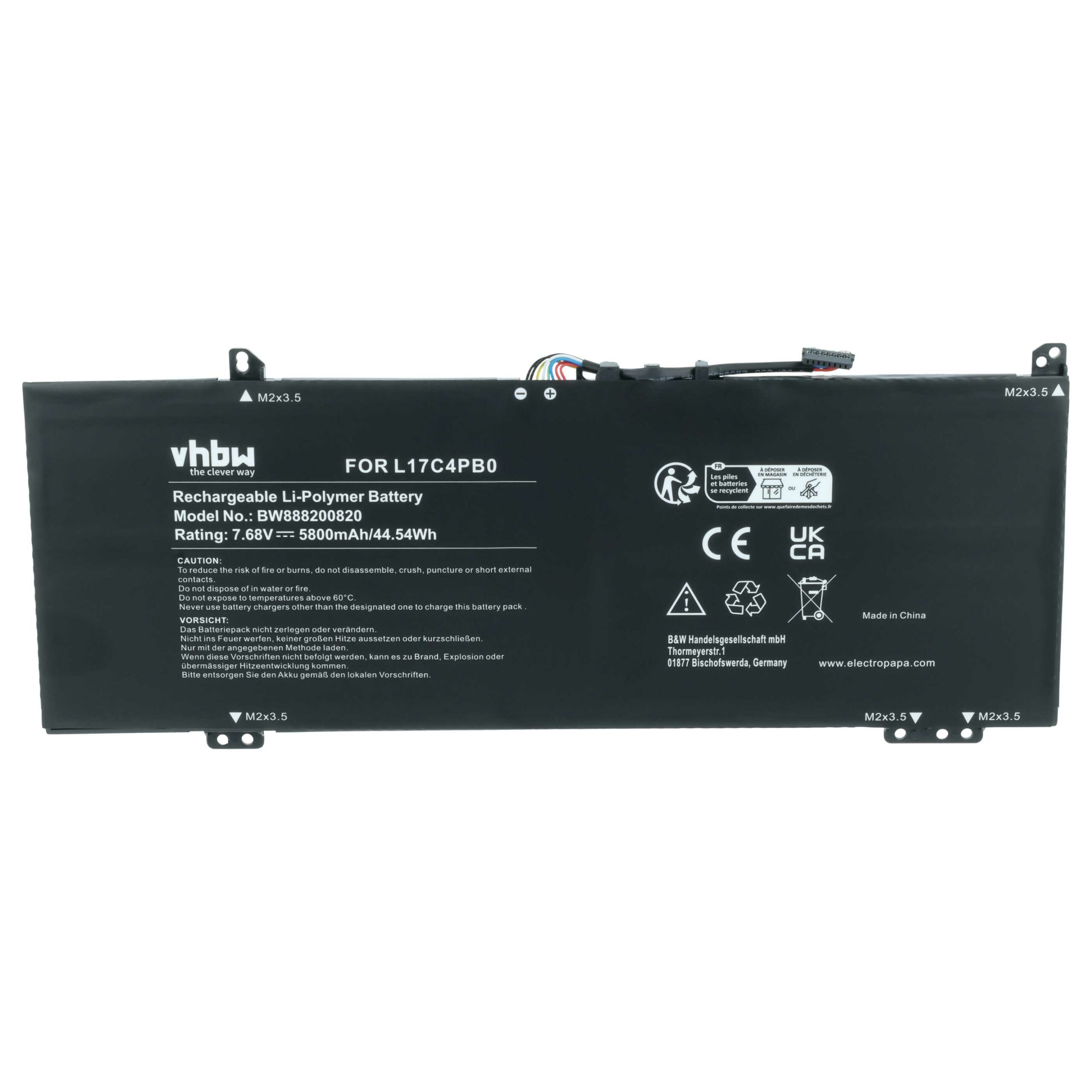 Bateria para Portátil Lenovo vhbw 5800 mAh 7.68 V - Substitui 5B10Q16067, 5B10Q22883, 5B10Q16066 - Image 3