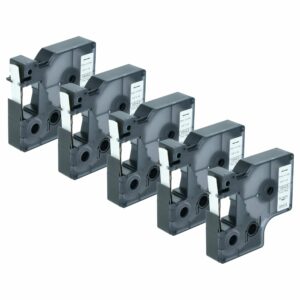 5x Fita de Etiquetas Compatível Dymo 18443 - 9 mm Preto sobre Branco, Vinil
