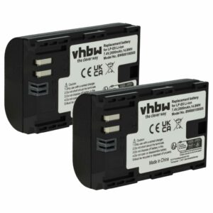 2x Bateria compatível Canon LP-E6 - 2000mAh, 7.2V, Li-Ion com chip de informação