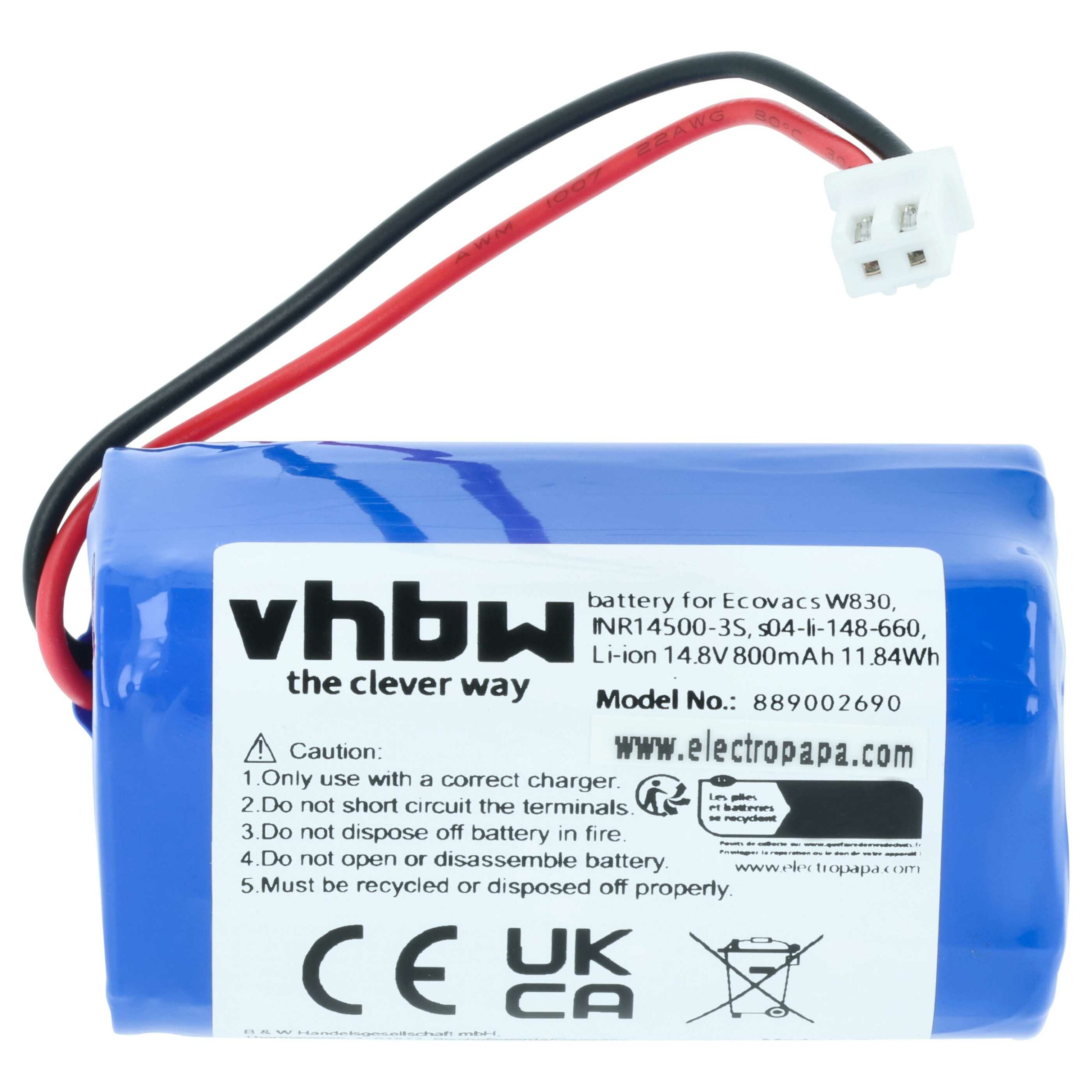 Bateria vhbw para Ecovacs (s04-li-148-660, 10001029, 10000605) - 800mAh, 14.8V, Li-Ion - Image 3