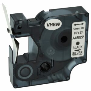 Fita de Etiquetas Compatível com Dymo D1 45022 - 12 mm Preto sobre Prateado