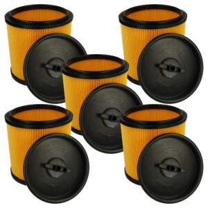 5x Filtro Cartucho Compatível Grizzly 91092030 para Aspirador Parkside, Preto/Amarelo