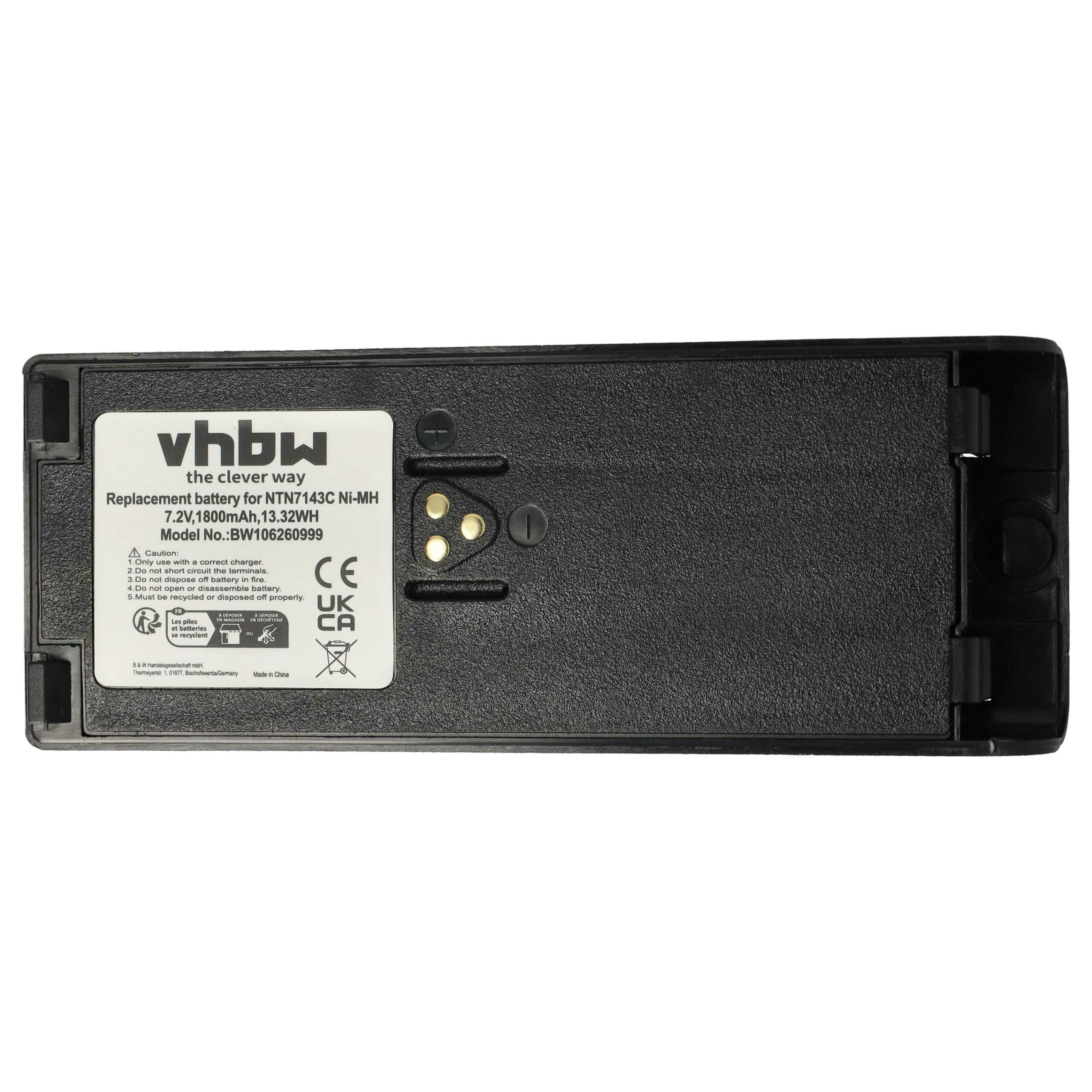 2x Bateria para Rádio Motorola NTN7143B, NTN7143C, NTN7143A, NTN7143 - 1800 mAh 7.5 V NiMH + Clipe de Cinto vhbw - Image 3