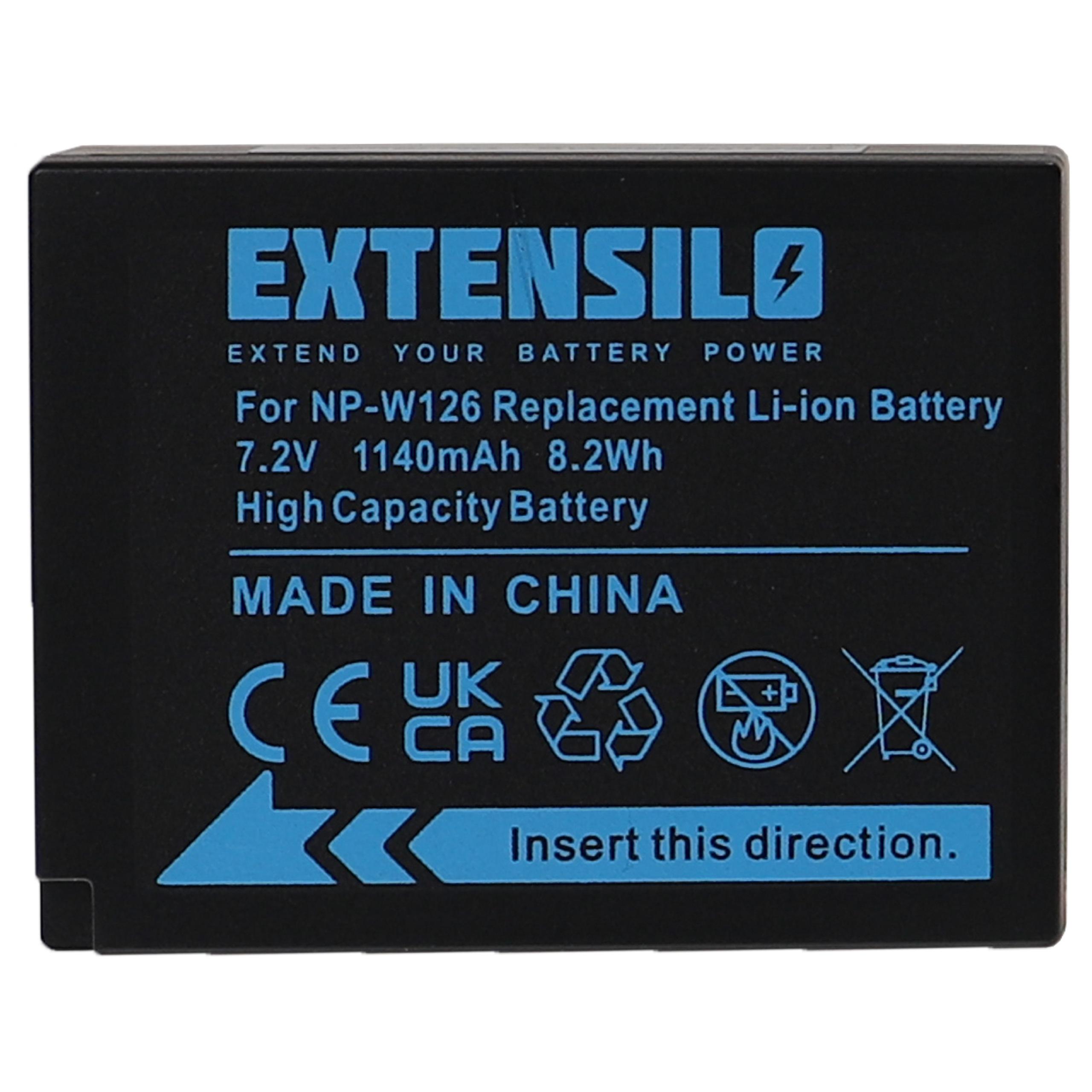 Bateria EXTENSILO para Fujifilm NP-W126/NP-W126s - 1140mAh, 7.2V, Li-Ion