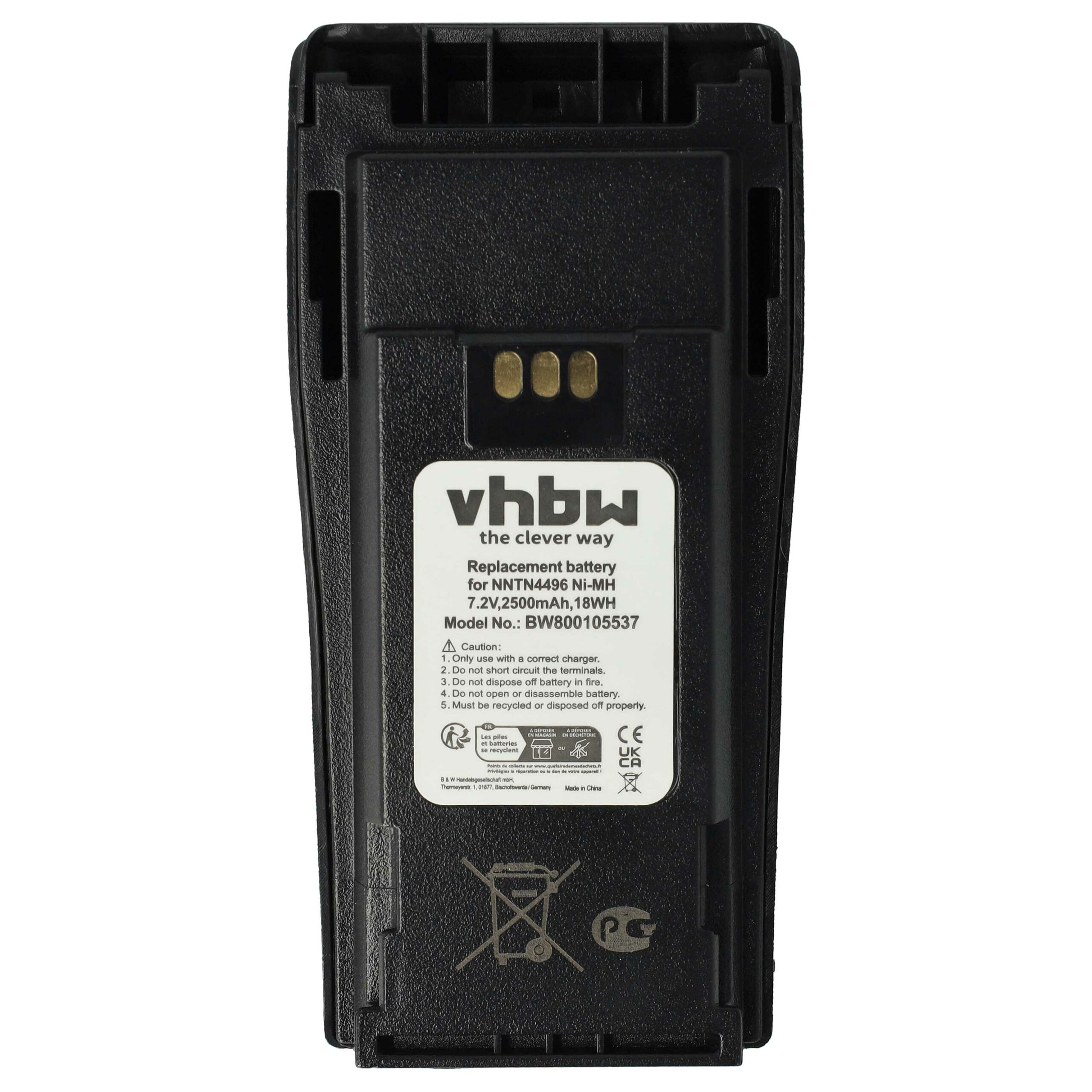 Bateria vhbw para Rádio Motorola NNTN4497, NNTN4496, NNTN4496AR, MNN4254AR - 2500 mAh 7.2 V NiMH com Clip - Image 3