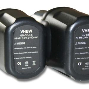 2x Bateria vhbw compatível com DeWalt DE9054, DE9054-XJ - 2100 mAh, 3.6 V, NiMH
