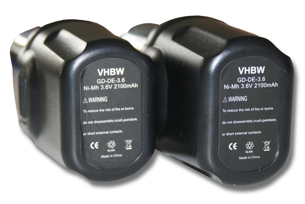 2x Bateria vhbw compatível com DeWalt DE9054, DE9054-XJ - 2100 mAh, 3.6 V, NiMH