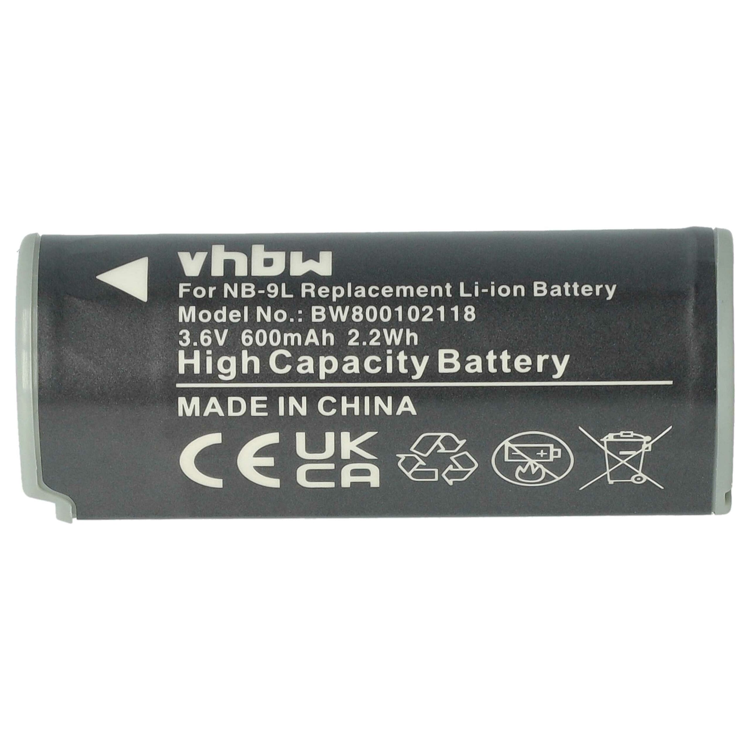 Bateria compatível Canon NB-9L - 600mAh, 3.6V, Li-Ion vhbw - Image 3