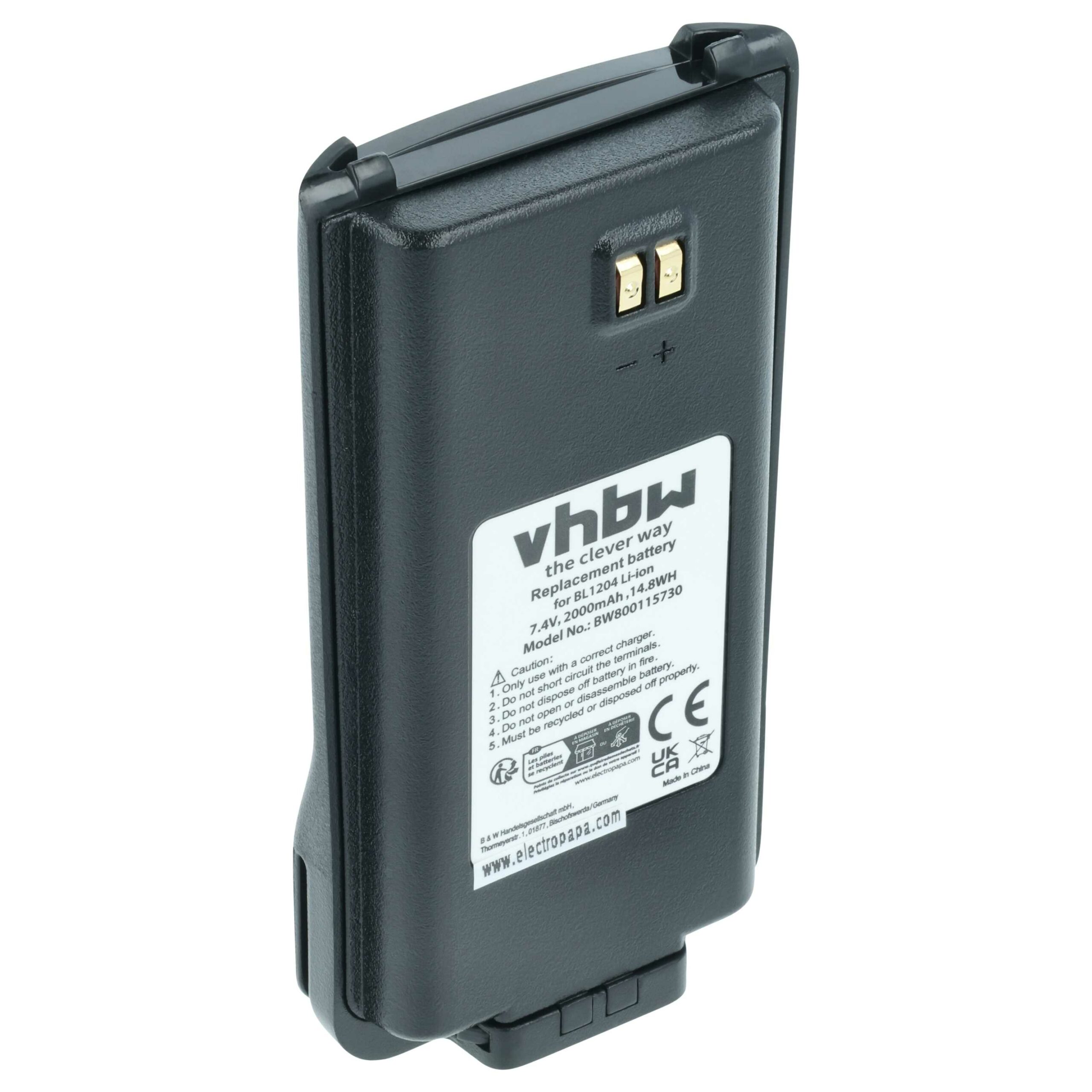 Bateria de Substituição vhbw para Rádios Hytera BL2001, BL1204 - 2000 mAh 7.4 V Li-Ion