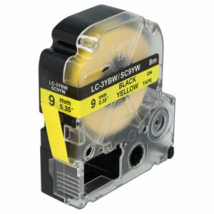 Fita de etiquetas compatível com Epson LC-3YBW - 9 mm Preto em Amarelo