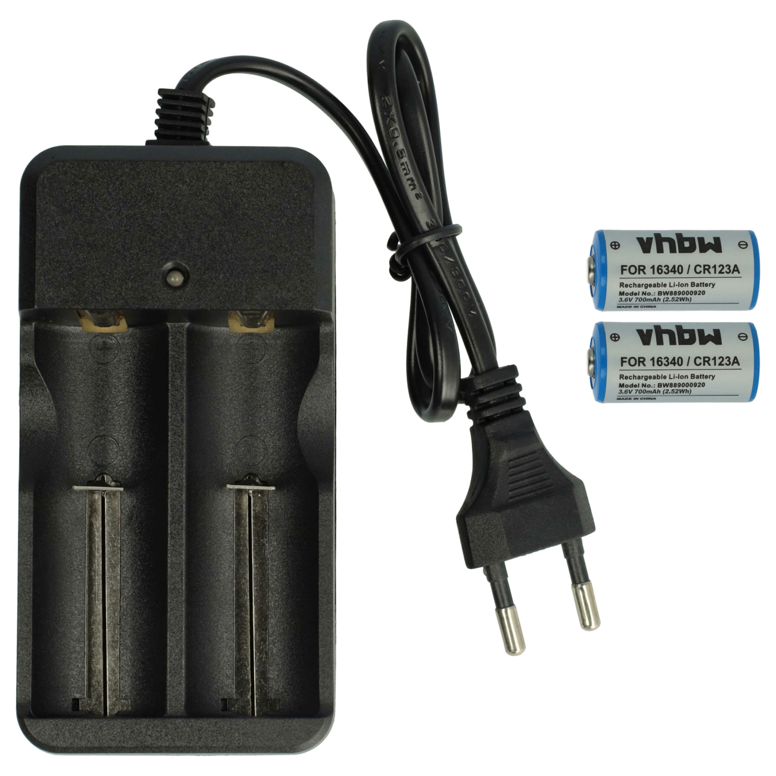 Carregador Duplo vhbw com 2x Bateria CR123A (700 mAh) - Compatível Gigaset, Sommer e outros