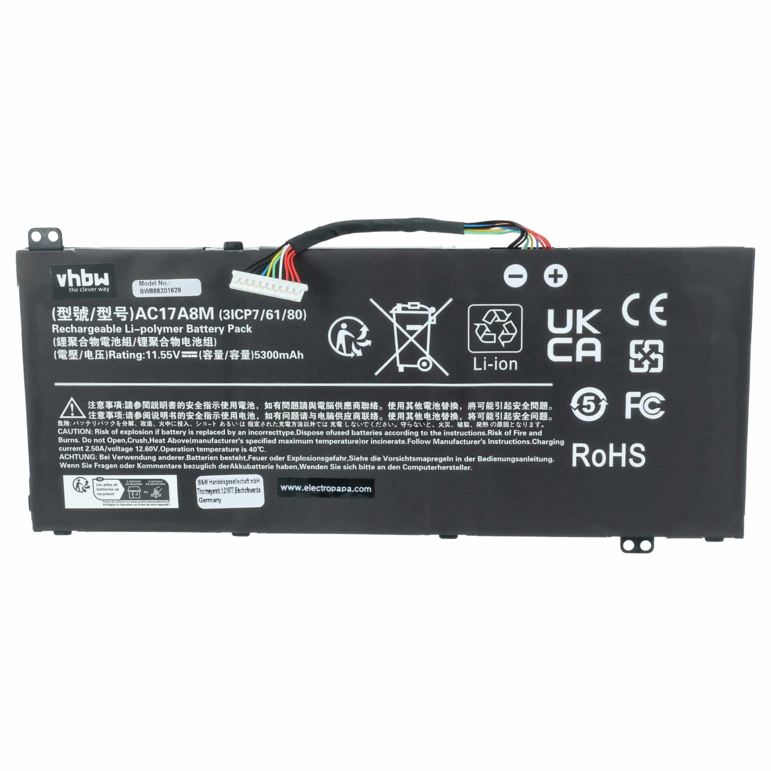 Bateria vhbw para Acer - Substitui AC17A8M - 5300 mAh 11.55 V Li-Ion - Image 3