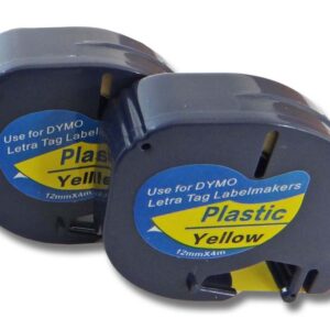 2x Fita de Etiquetas vhbw para Dymo 91202 - 12 mm Preto sobre Amarelo