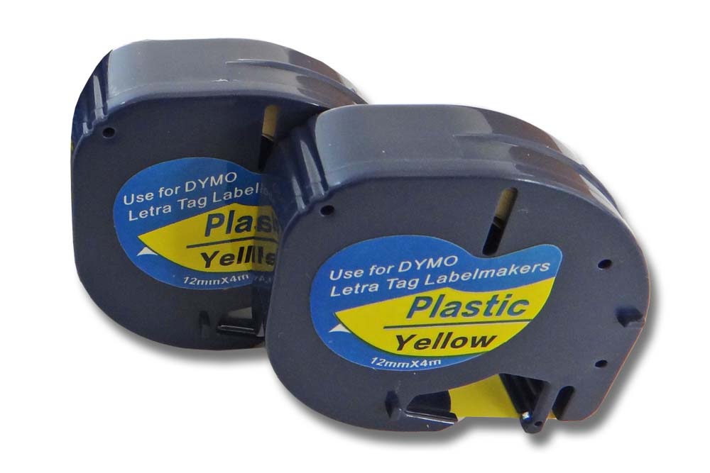 2x Fita de Etiquetas vhbw para Dymo 91202 - 12 mm Preto sobre Amarelo
