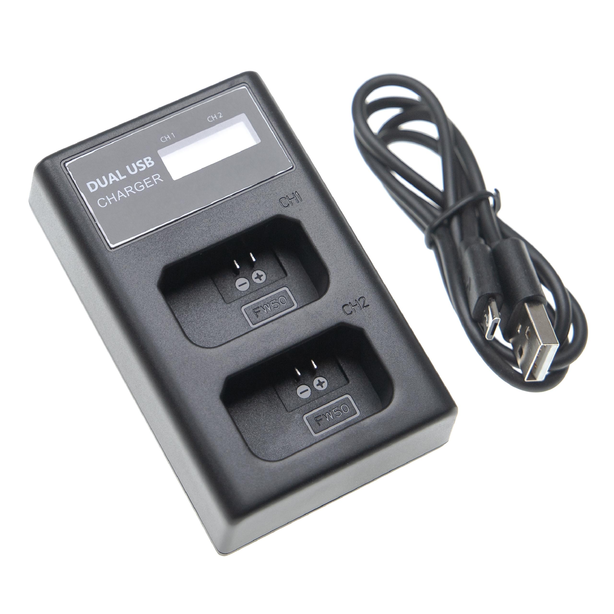 Carregador de Bateria Micro-USB + USB-C com Cabo para Sony NEX-3 - vhbw