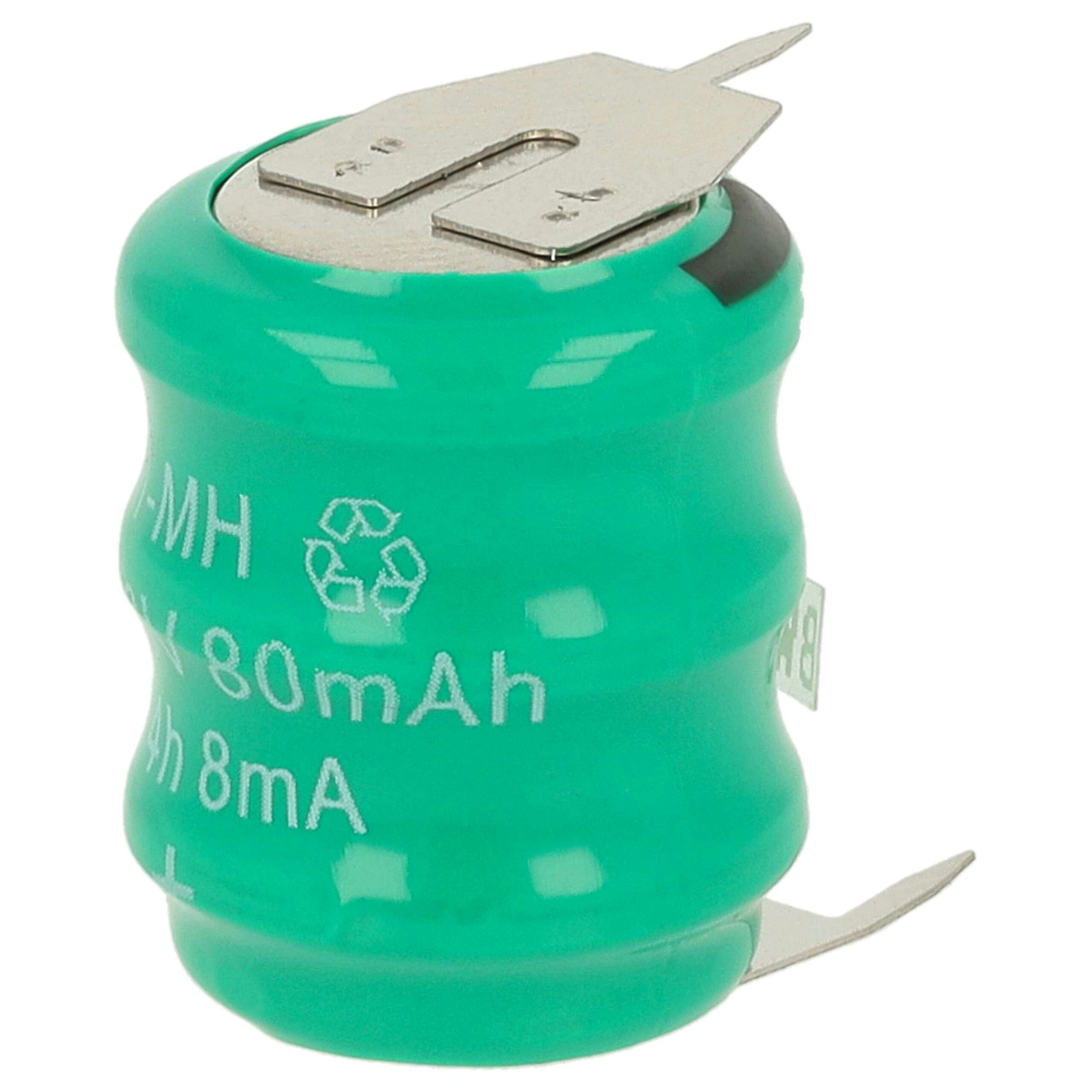 Bateria de Célula de Botão V80H 3 Pinos 80 mAh 3.6V NiMH vhbw
