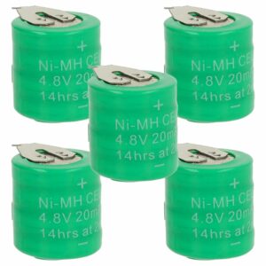 Pack 5x Pilhas Botão Recarregáveis vhbw Tipo 4/V15H - 15 mAh 4.8 V NiMH com 2 Contactos