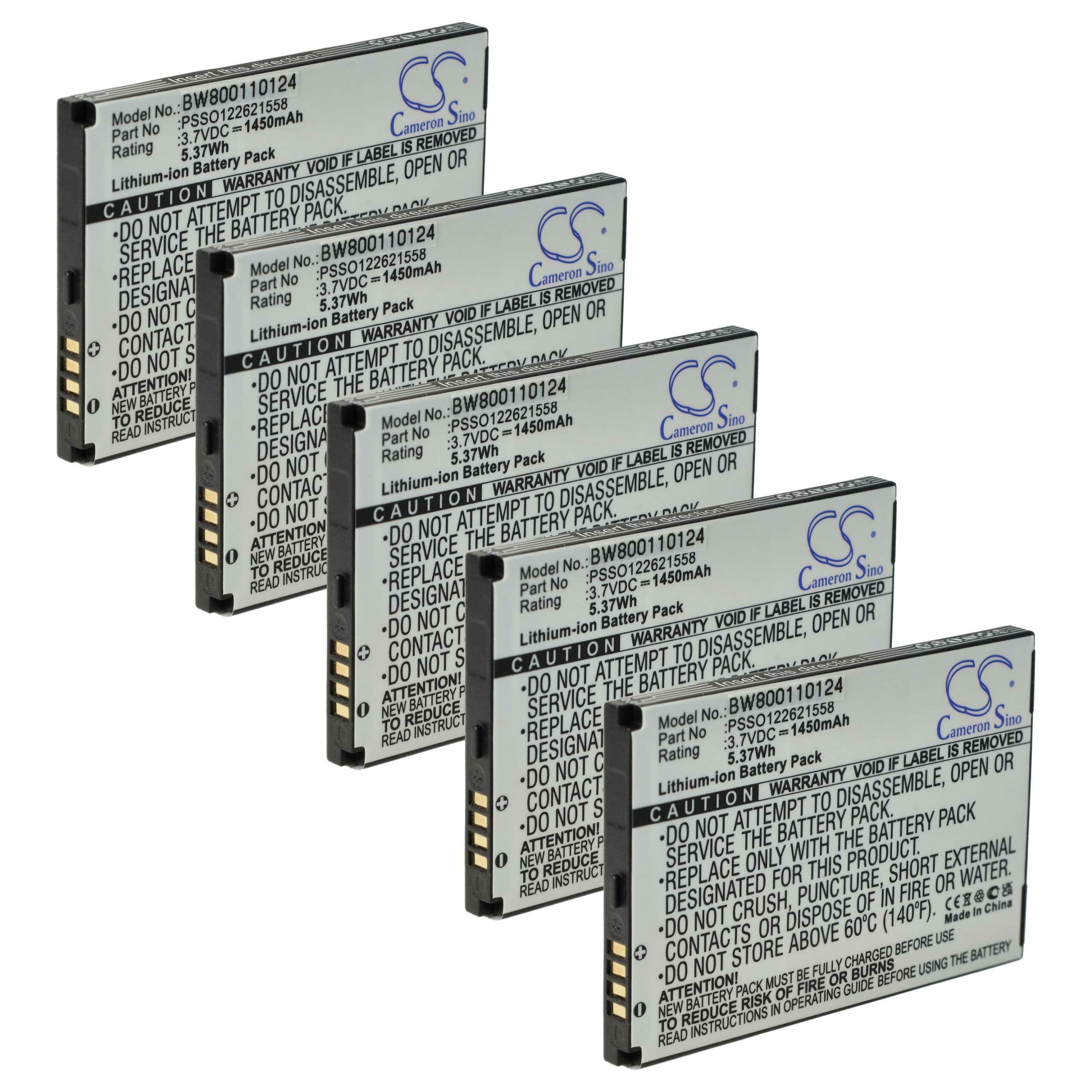 5 Baterias vhbw para Honeywell Scanner POS - 1450 mAh 3.7 V (substitui PSSO122621558)