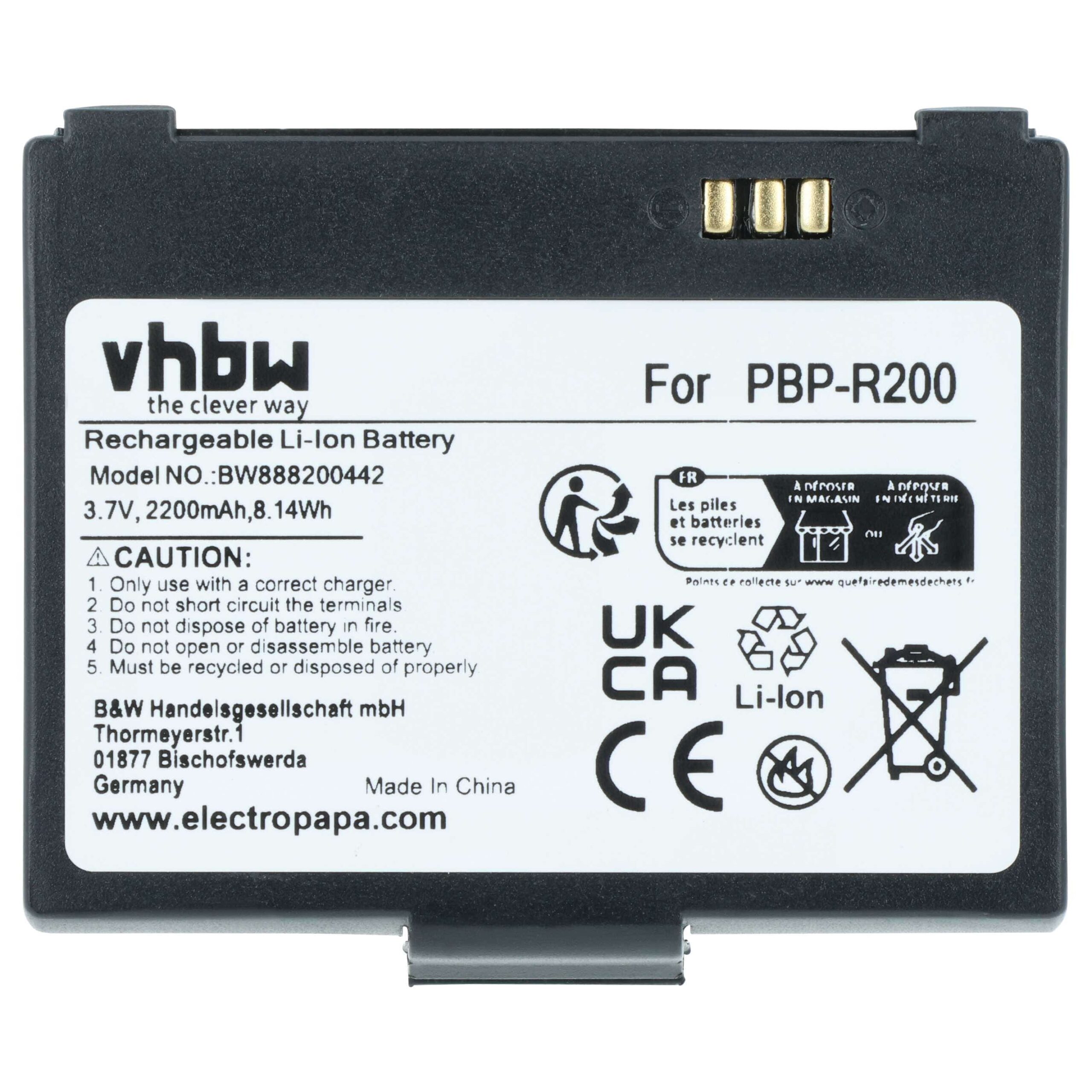 Bateria vhbw para Impressora Bixolon PBP-R200 - 2200 mAh 3.7 V Li-Ion - Image 3