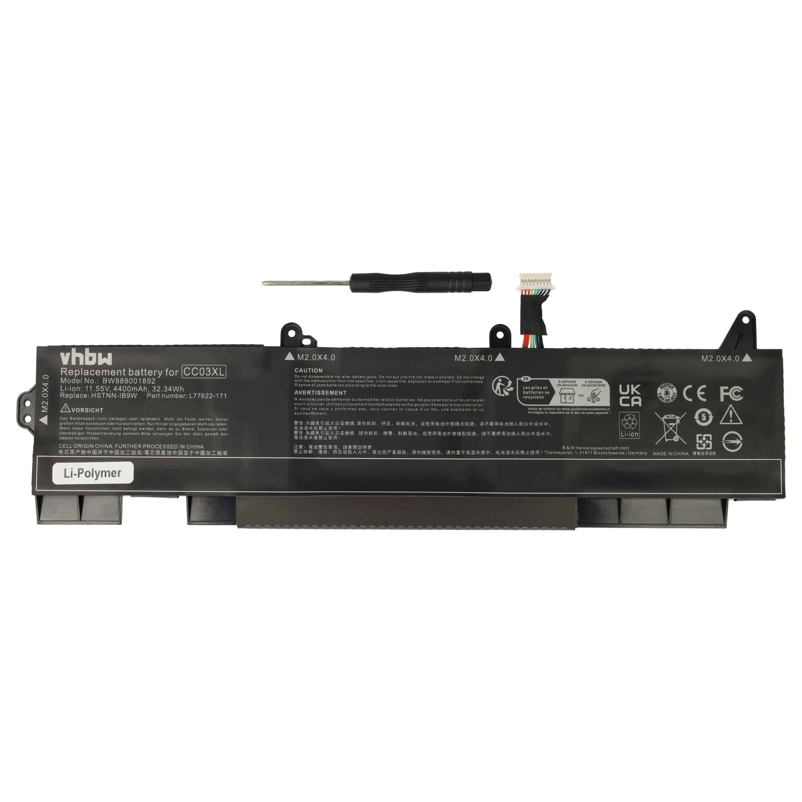 Bateria vhbw para HP CC03XL - 4400 mAh, 11.55 V, Li-polymer