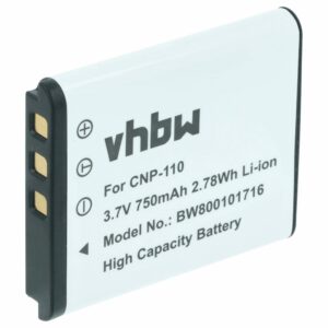 Bateria vhbw compatível com Casio NP-160, NP-110DBA, NP-110, NP-110L - 750mAh, 3.6V, Li-Ion
