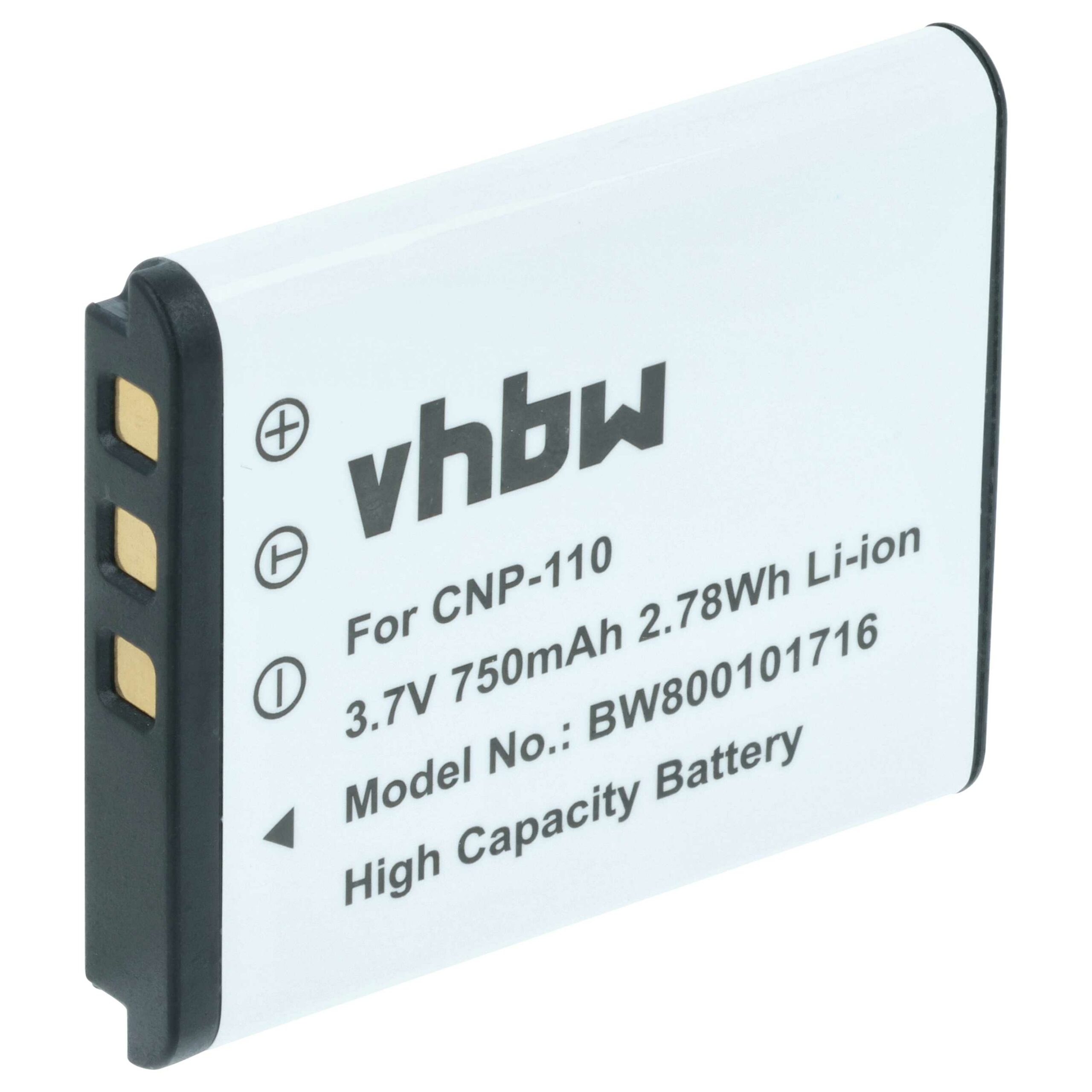 Bateria vhbw compatível com Casio NP-160, NP-110DBA, NP-110, NP-110L - 750mAh, 3.6V, Li-Ion
