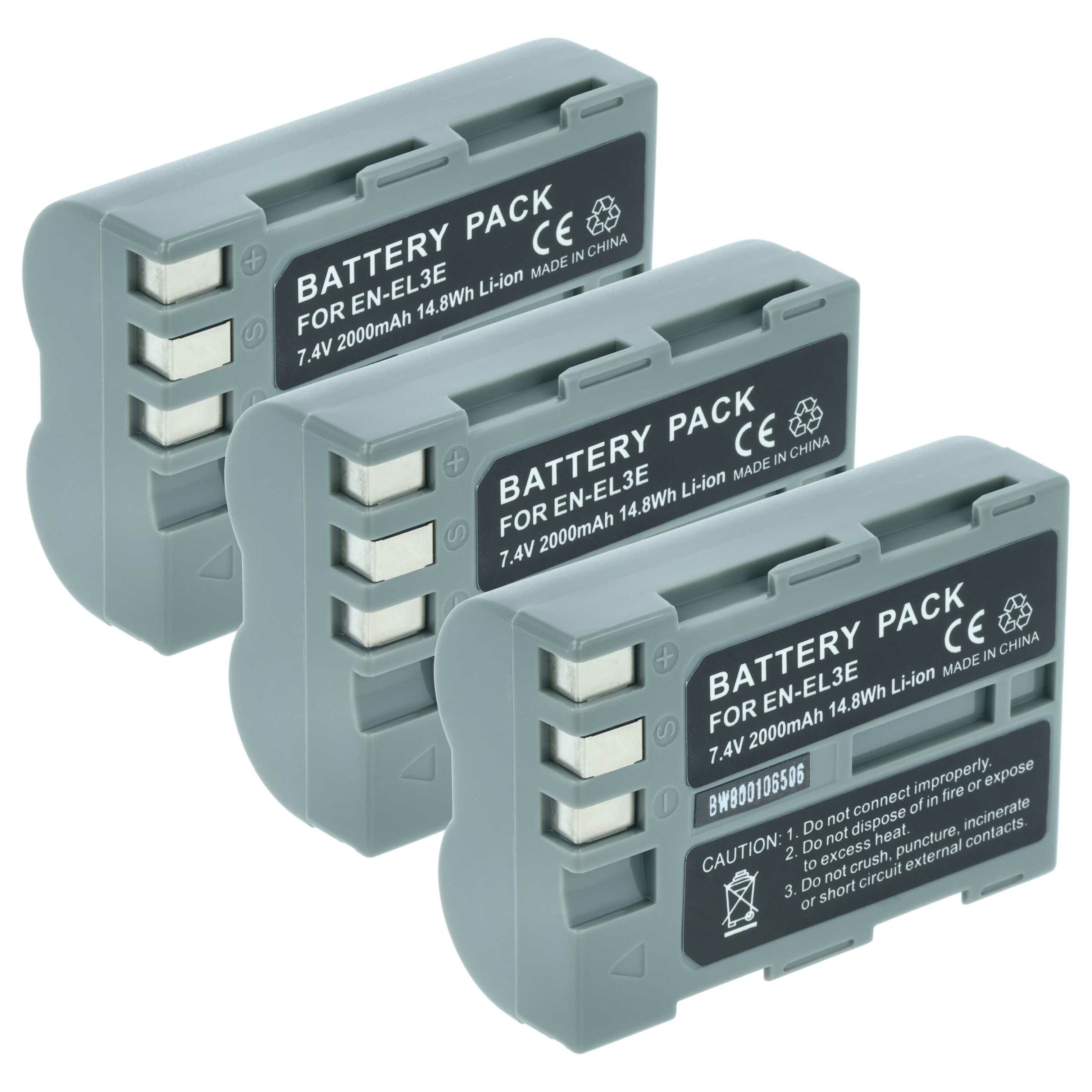 3x Bateria para Nikon EN-EL3e, EN-EL3, EN-EL3a - 2000mAh, 7.2V, Li-Ion com Chip Info