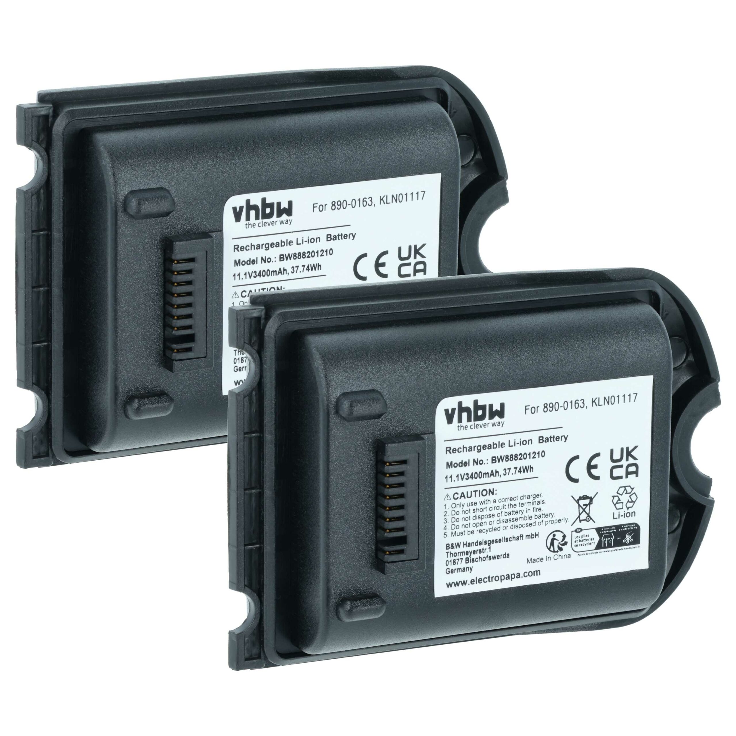 Bateria vhbw 2x compatível Spectra Precision 990652-004756, 890-0163-XXQ - 3400 mAh 11.1 V Li-Ion