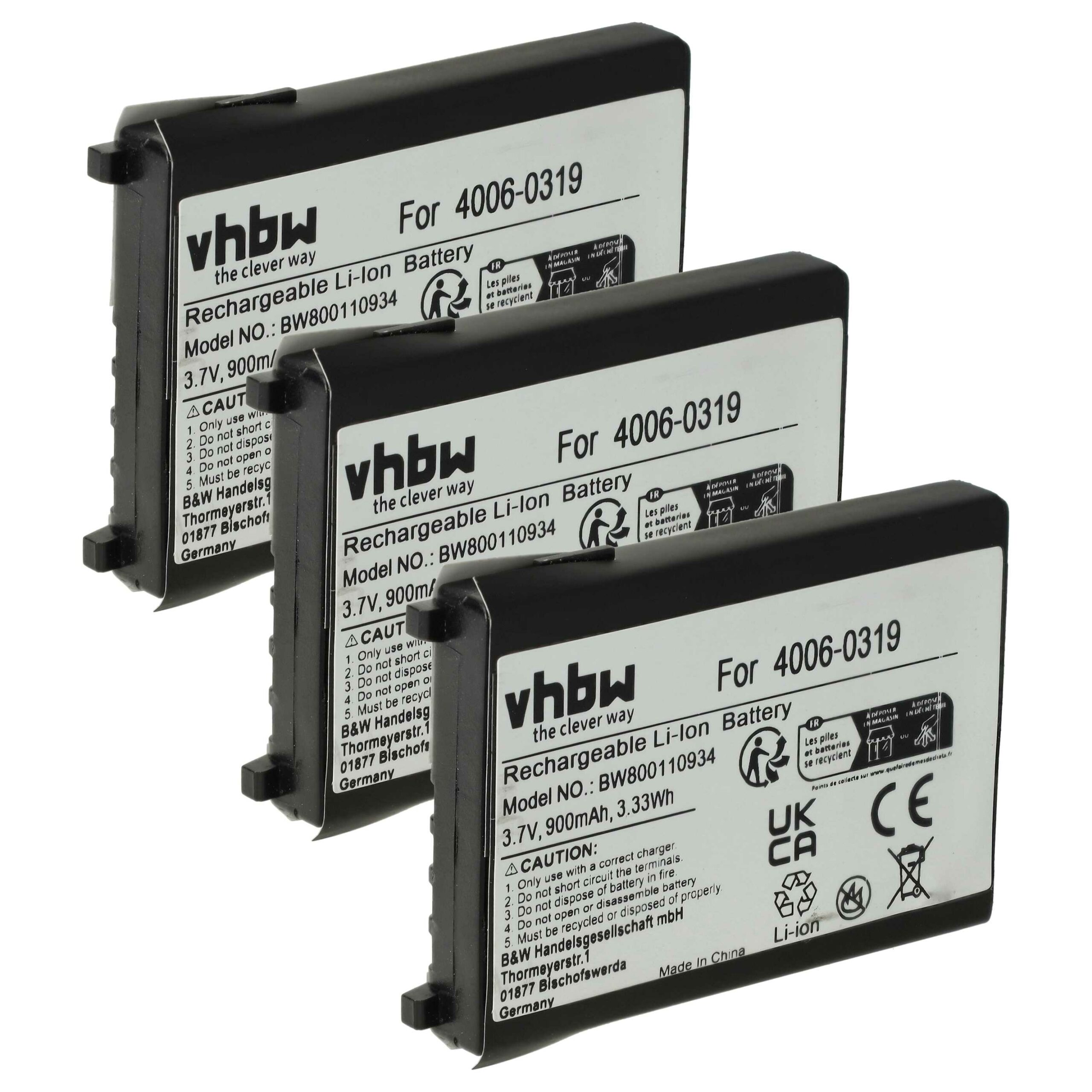 Bateria de Substituição vhbw para Unitech POS - 900 mAh 3.7 V (Pack 3x)